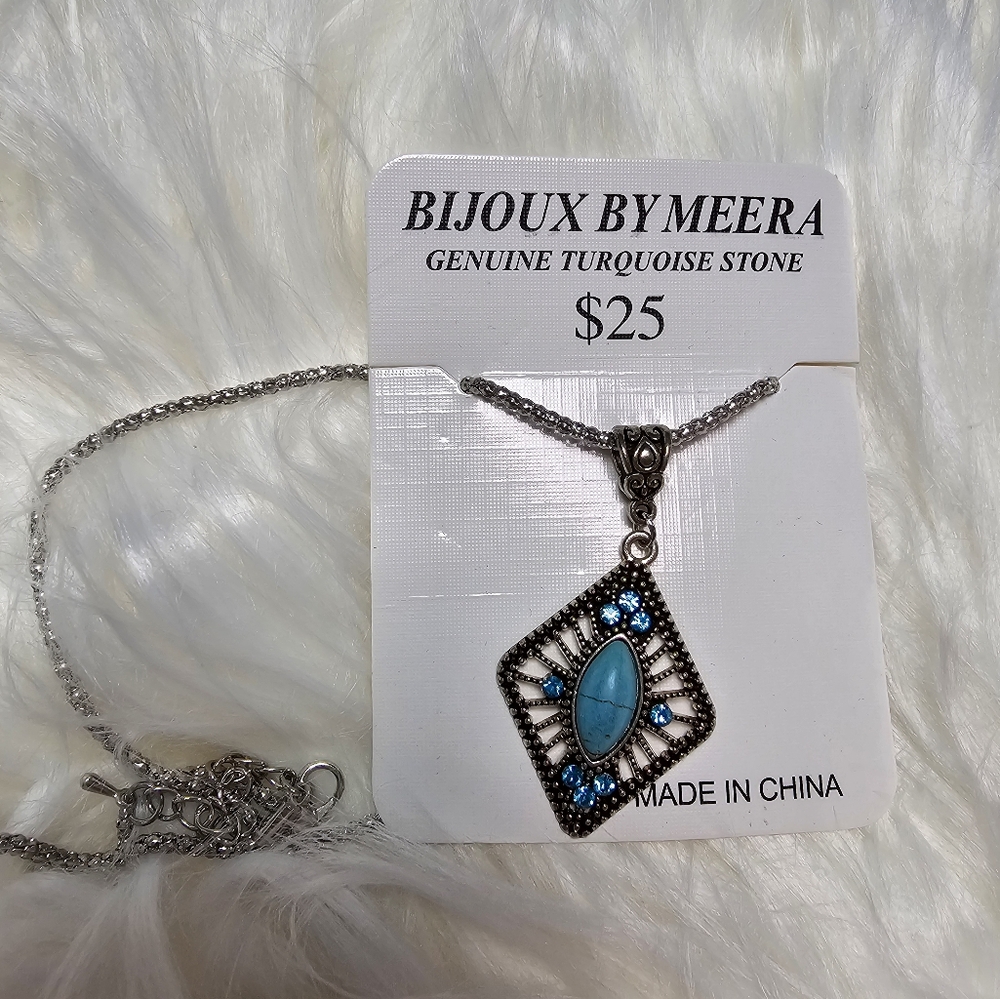Blue and‎ Silver Geometric Pendant Necklace by